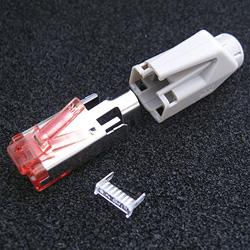 10788611 - 1 Stück Hirose TM21 Stecker, RJ45 Cat6, komplett mit Knickschutztülle grau und Einfädelhilfe