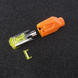 10788791 - 1 Stück Hirose TM31 Stecker, RJ45 Cat6a, komplett mit Knickschutztülle orange und Einfädelhilfe